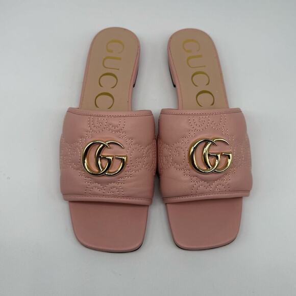 Gucci Pink leather GG quilted Jolie Matelasse flat Slide Sandals EU 37.5 - Picture 1 of 10